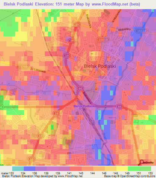 Bielsk Podlaski,Poland Elevation Map