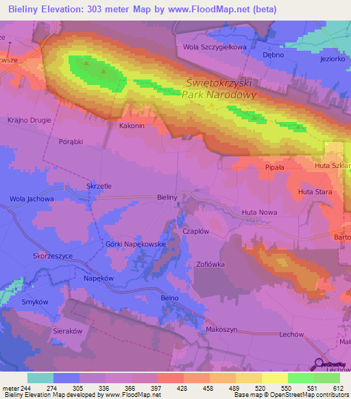 Bieliny,Poland Elevation Map