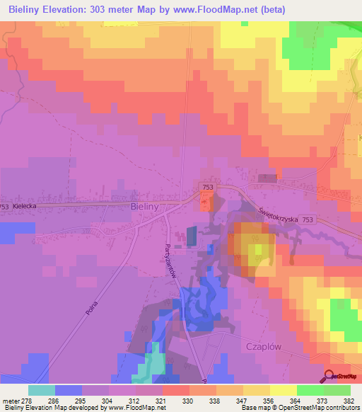 Bieliny,Poland Elevation Map