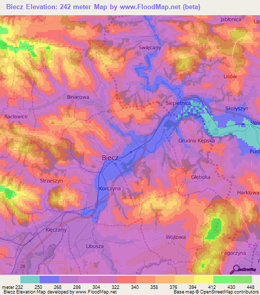 Biecz,Poland Elevation Map