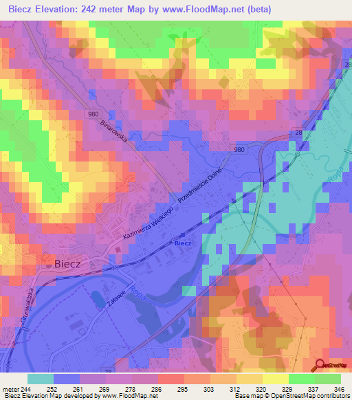 Biecz,Poland Elevation Map