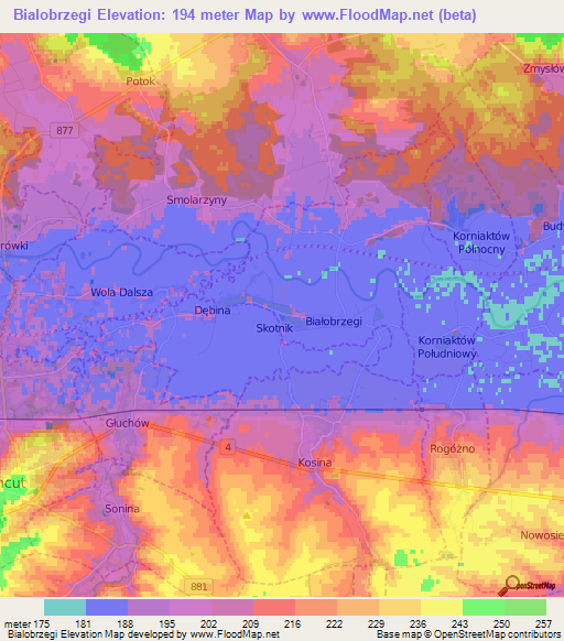 Bialobrzegi,Poland Elevation Map