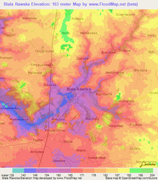 Biala Rawska,Poland Elevation Map