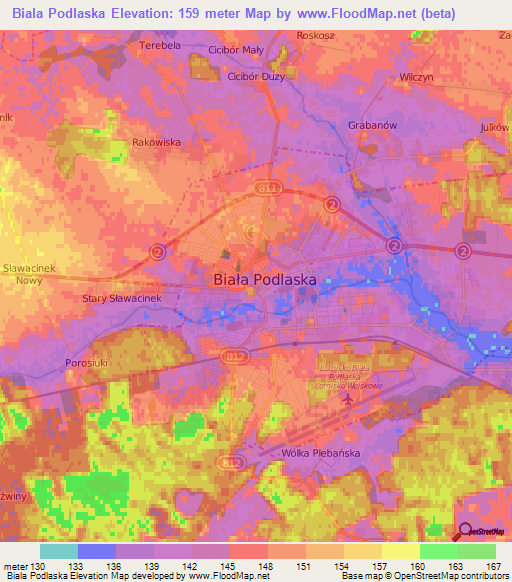 Biala Podlaska,Poland Elevation Map