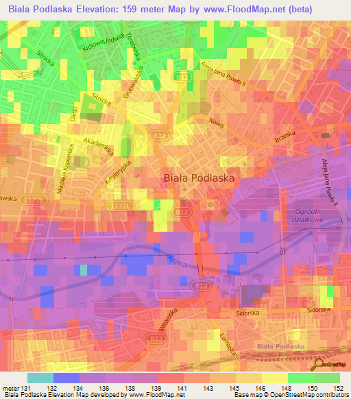 Biala Podlaska,Poland Elevation Map