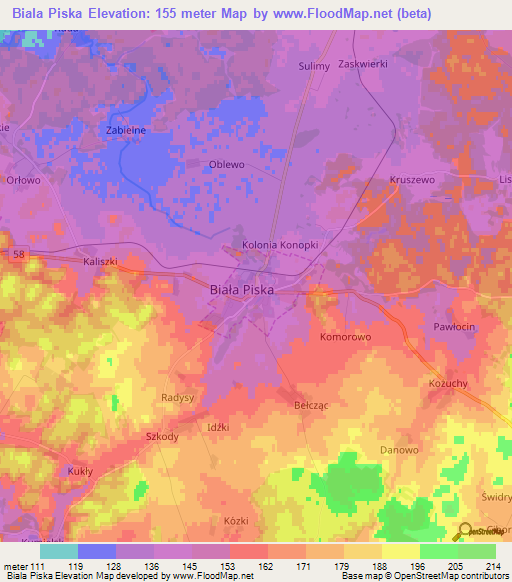Biala Piska,Poland Elevation Map
