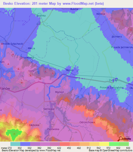 Besko,Poland Elevation Map