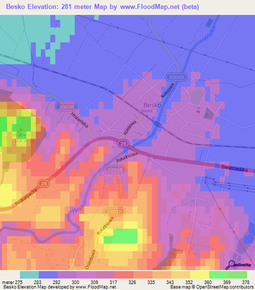 Besko,Poland Elevation Map