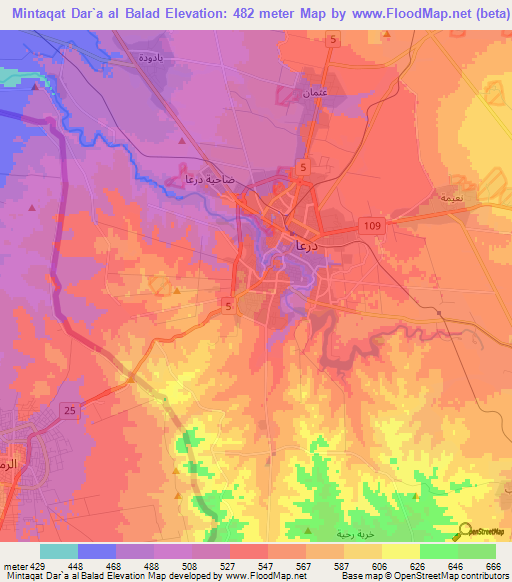 Mintaqat Dar`a al Balad,Syria Elevation Map
