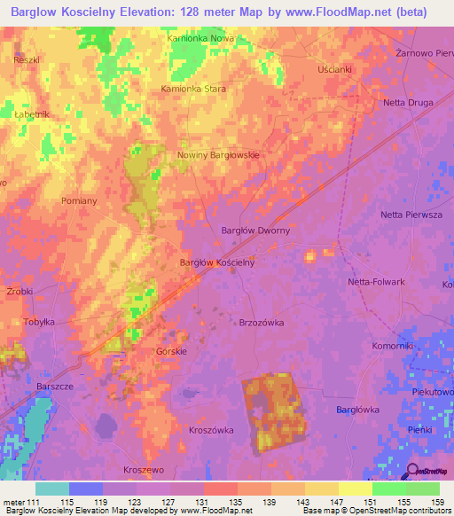 Barglow Koscielny,Poland Elevation Map