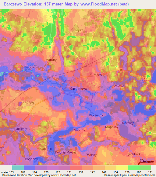 Barczewo,Poland Elevation Map