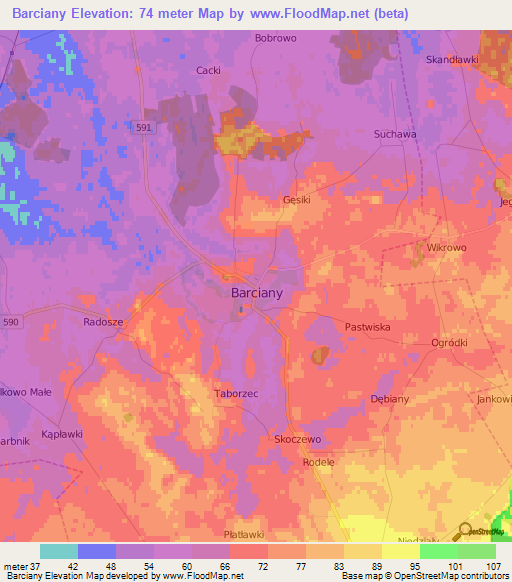 Barciany,Poland Elevation Map