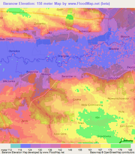 Baranow,Poland Elevation Map