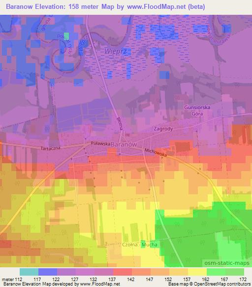Baranow,Poland Elevation Map