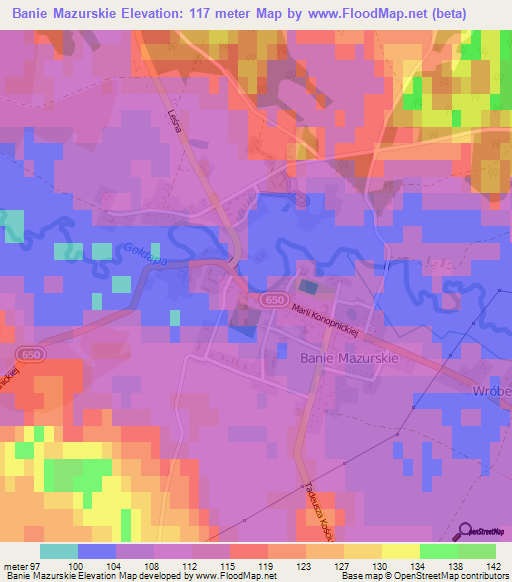 Banie Mazurskie,Poland Elevation Map
