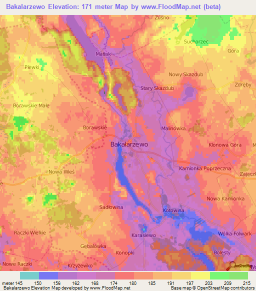 Bakalarzewo,Poland Elevation Map
