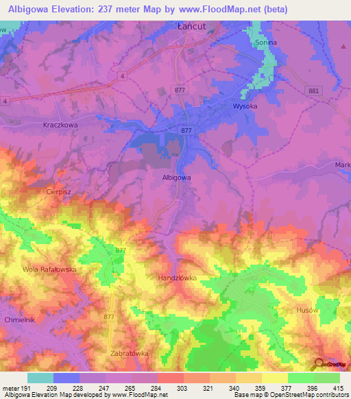 Albigowa,Poland Elevation Map