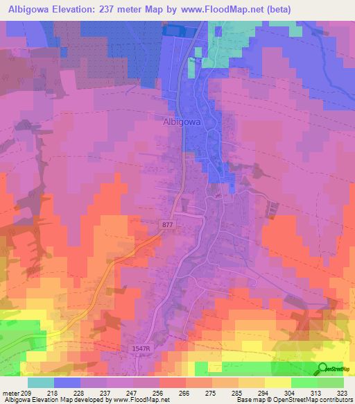 Albigowa,Poland Elevation Map