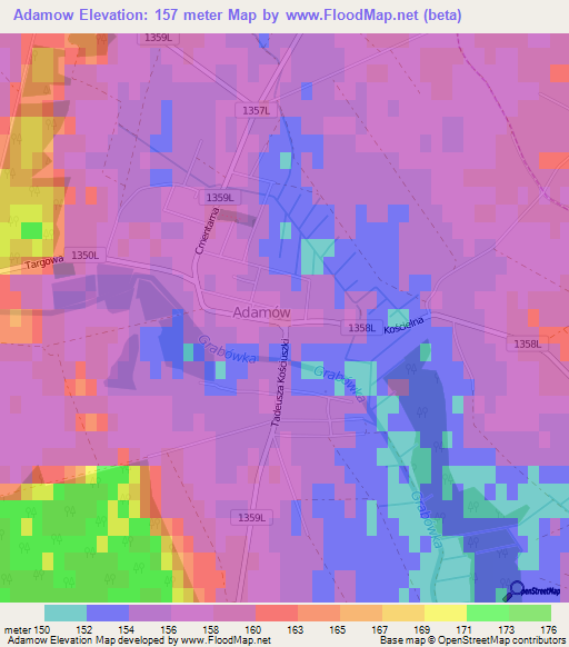 Adamow,Poland Elevation Map