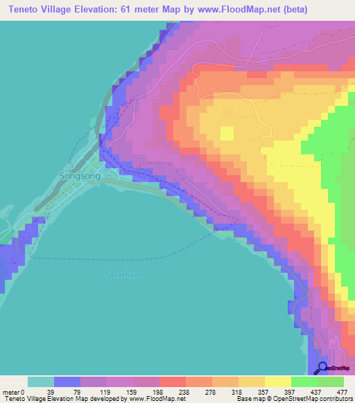 Teneto Village,Northern Mariana Islands Elevation Map