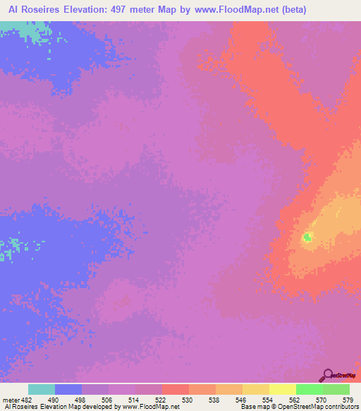 Al Roseires,Sudan Elevation Map