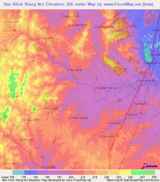 Ban Khok Klang Noi,Thailand Elevation Map
