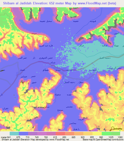 Shibam al Jadidah,Yemen Elevation Map
