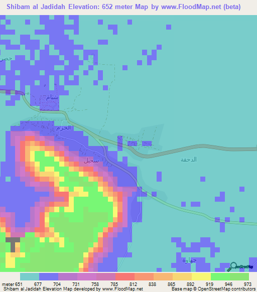 Shibam al Jadidah,Yemen Elevation Map