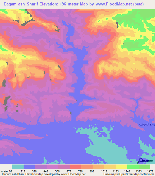 Daqam ash Sharif,Yemen Elevation Map