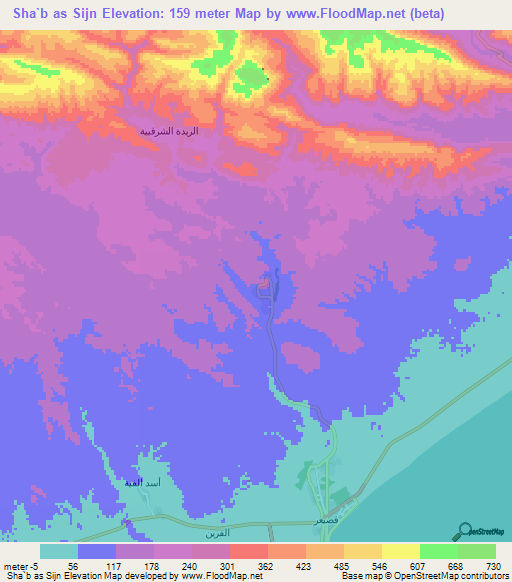 Sha`b as Sijn,Yemen Elevation Map