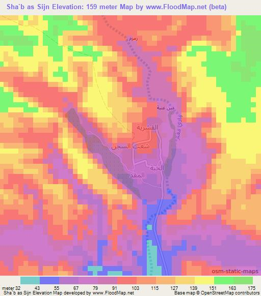 Sha`b as Sijn,Yemen Elevation Map