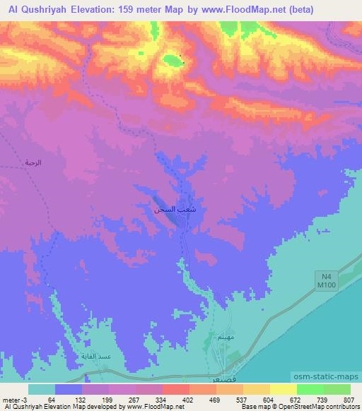 Al Qushriyah,Yemen Elevation Map