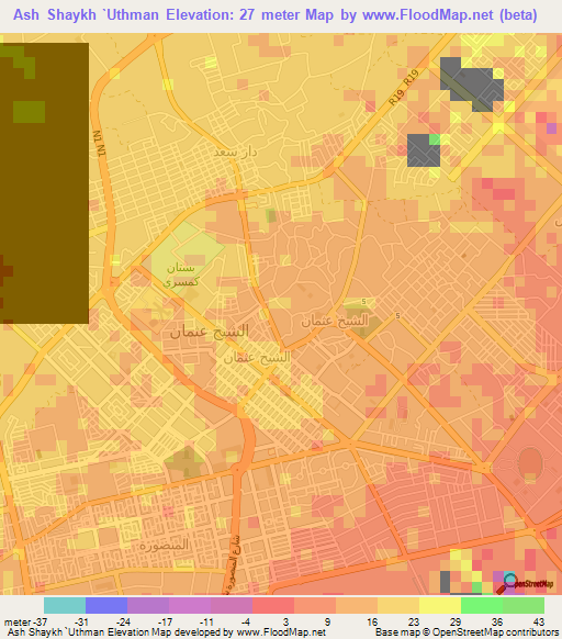 Ash Shaykh `Uthman,Yemen Elevation Map