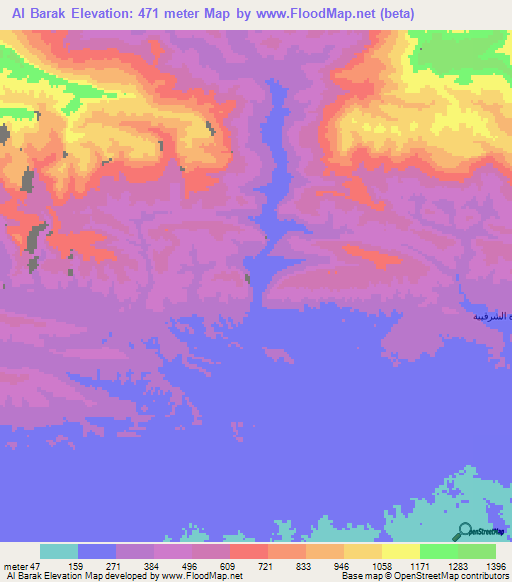 Al Barak,Yemen Elevation Map