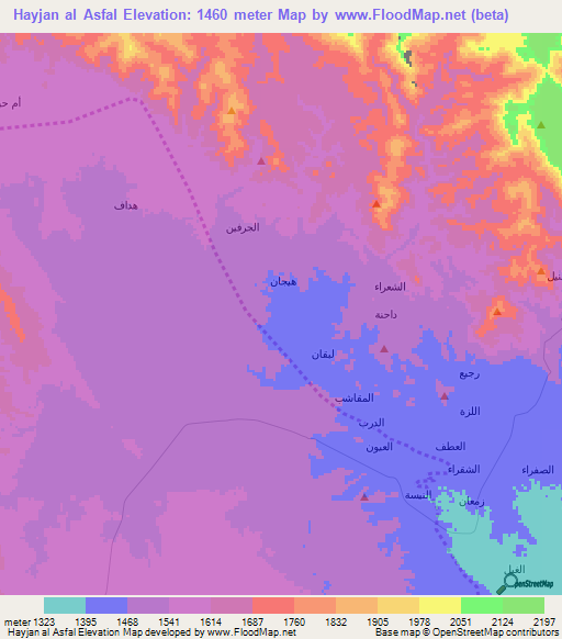 Hayjan al Asfal,Yemen Elevation Map