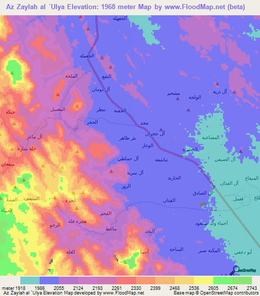 Az Zaylah al `Ulya,Yemen Elevation Map