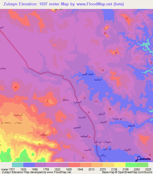 Zubayn,Yemen Elevation Map
