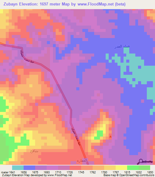 Zubayn,Yemen Elevation Map