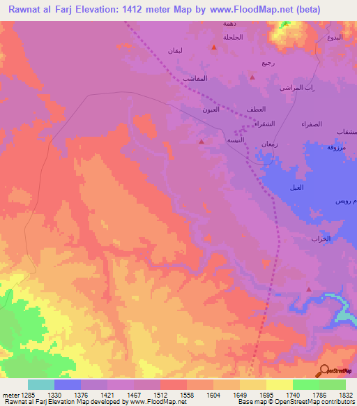 Rawnat al Farj,Yemen Elevation Map
