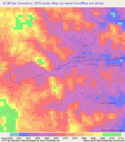 Al Mi`fas,Yemen Elevation Map