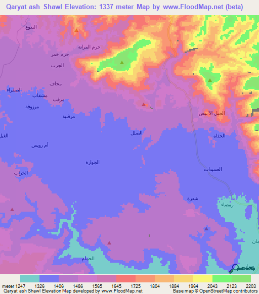 Qaryat ash Shawl,Yemen Elevation Map