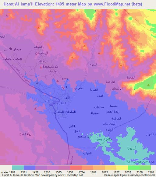 Harat Al Isma`il,Yemen Elevation Map