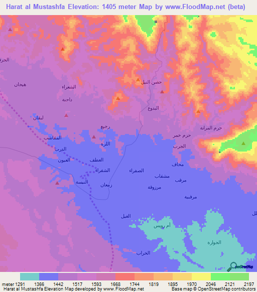 Harat al Mustashfa,Yemen Elevation Map