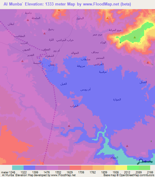 Al Munba`,Yemen Elevation Map