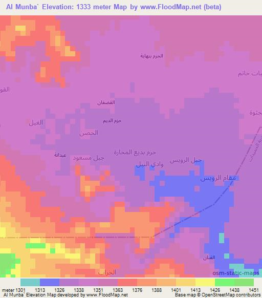 Al Munba`,Yemen Elevation Map