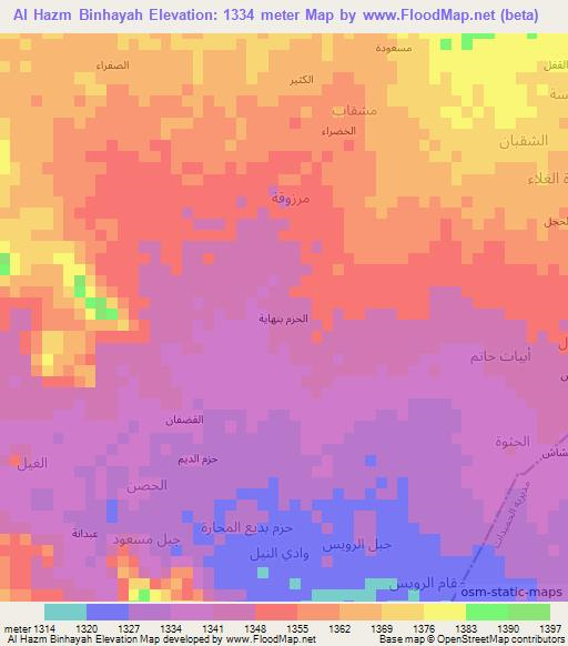 Al Hazm Binhayah,Yemen Elevation Map
