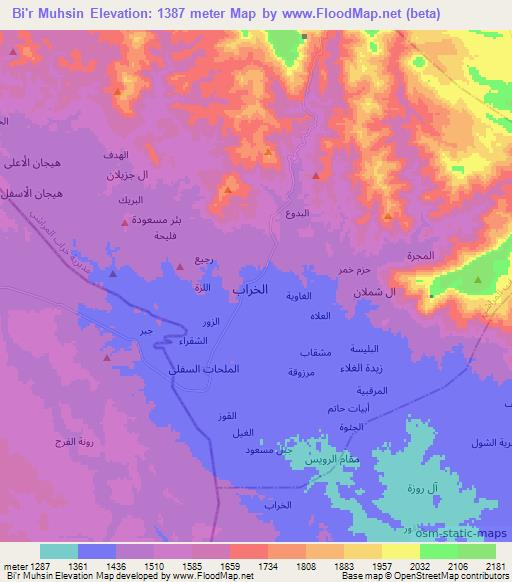 Bi'r Muhsin,Yemen Elevation Map