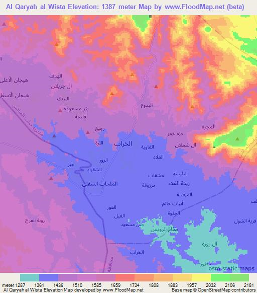 Al Qaryah al Wista,Yemen Elevation Map