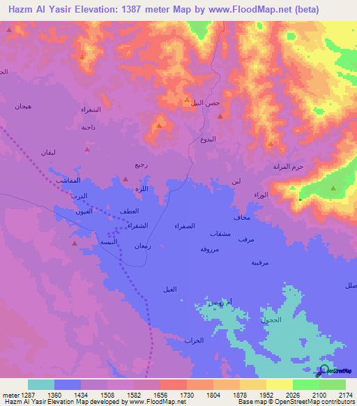 Hazm Al Yasir,Yemen Elevation Map