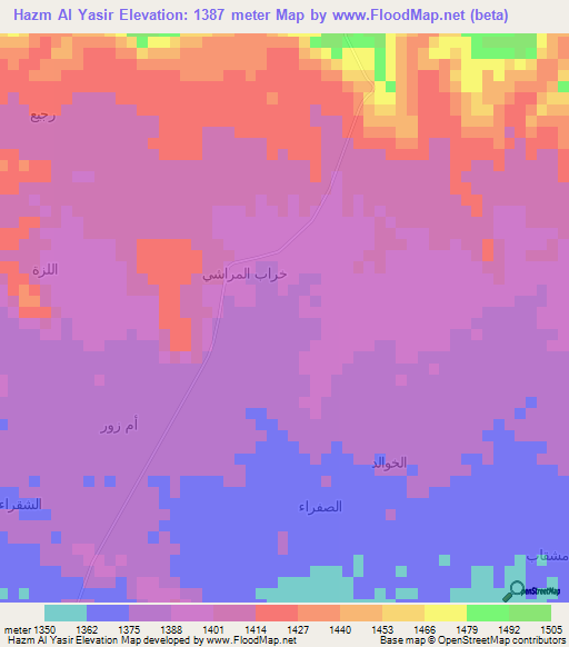 Hazm Al Yasir,Yemen Elevation Map